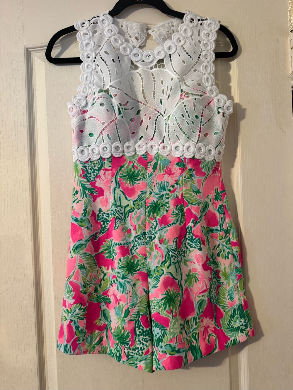 Lilly Pulitzer White Lace Top Pink & Green Floral Romper